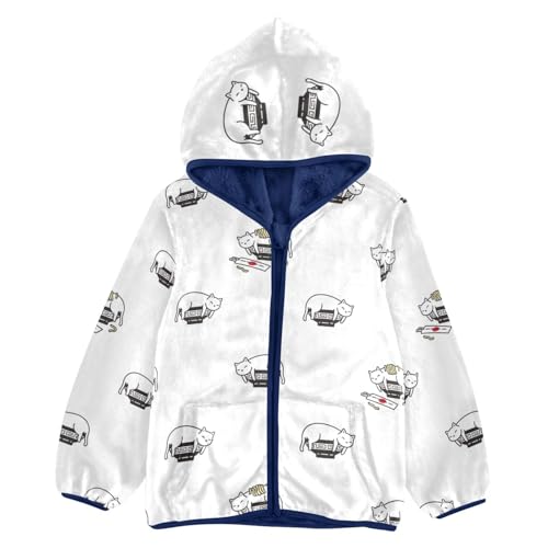 Kitten Japanese Ramen Yakisoba Girls Fleece Jacket Girls Fall Jacket Girls Zip Up Hoodie Girls Sherpa Jacket 2-10T