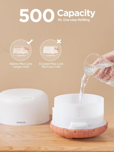 Image of Humidifier Ultrasonic Oil Diffusers, Diffuser Atmosphere Light Humidifier Portable Noiseless Aromatherapy Diffuser, Auto Shut-Off, Essential Oil 500ml Diffusers for Large Room, Home, Office (Classic)