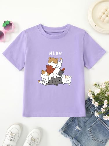 Girl's Cute Cat Graphic T-Shirts Funny Animal Lover Tee2
