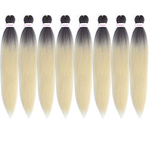 8Pack 24inch Pre stretched Braiding Hair Blonde Ombre Kanekalon Braid Hair Prestretched Hair Extension for Braiding Colored Yaki Texture Synthetic Braiding Hair for Box Braids(1b613)