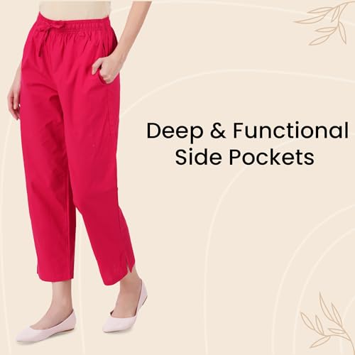 Image of Happy Bunny Parallel Pants for Women 100% Cotton Ankle Length Trousers Regular Fit with Elastic Drawstring Stylish & Pockets Casual Formal Wear for Office & Home