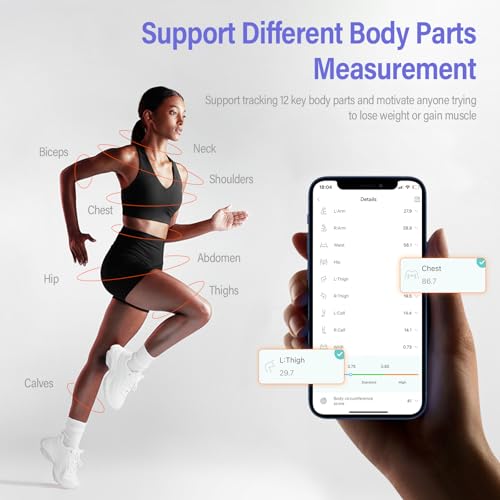Cinta métrica inteligente Fitdays Bluetooth morada con pantalla LED y carga Tipo C 5