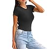 LAOLASI Women's Crew Neck Neck short sleeves Slim Fit Casual Basic Bodysuit Daily Jumpsuit T Shirts, Black, Medium