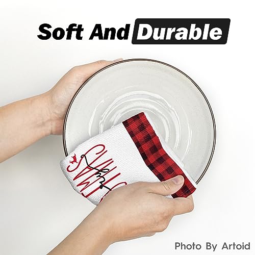Artoid Mode Red Black Buffalo Plaid Snowman Xmas Trees Christmas Kitchen Towels Dish Towels, 18x26 Inch Daily Seasonal Winter Decoration Hand Towels Set of 4 - Image 7