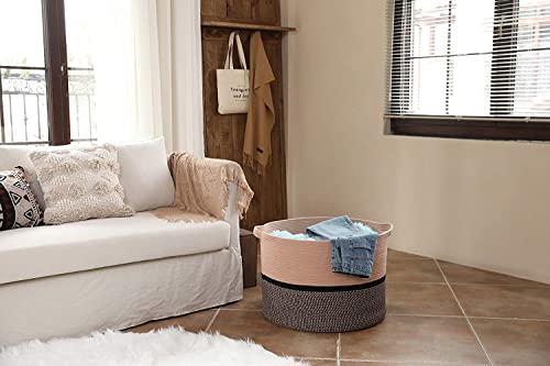 Image of ALBY Newyork'Woven Laundry Hamper, Toy Storage Bin, for Blankets Clothes Toys Pillows in Living Room, Baby Nursery, Jute /Black Mix (10'' x 10'' x 8'' Medium, Mix 3 Black Brown)