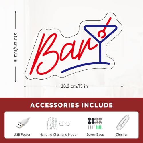 Image of Bar Neon Sign for Wall Decor USB-Powered Adjustable Brightness 3D Carved LED Neon Sign for Bar Shop Light up Sign for Kitchen Business Station Beer Bar Club Hotel Restaurant Party Christmas Birthday Gifts for Friends Familys