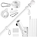 BONWIN White Flag Pole Kit for House, 5 FT Thickened Stainless Steel Porch Wall Mount Flagpole for 3x5' Flag, 1" Tangle Free Rotating Flag Pole Rings & 180° Adjustable Multi-Positions Bracket Holder