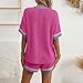 Women's 2 Piece Outfits Loungewear Colorblock Short Sleeve Womens Tops Elastic Waist Shorts Ribbed Knitted Sets 2025 Fashion Hot Pink