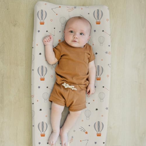 Image of BROLEX Changing Pad Covers for Baby: Boy Girls Ultra Stretchy Soft 2 Pack Starsmoon & Balloon