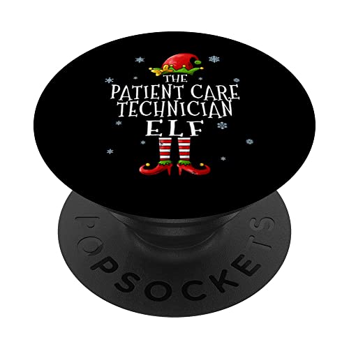 The Patient Care Technician Elf Squad Funny Xmas Groupe PopSockets Swappable PopGrip, Black
