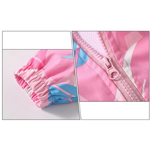 Girls Rain Jacket Waterproof Zip Up Cute Lightweight Long Sleeve Fall Coat Kids Hooded Y2K Cartoon Windbreaker4