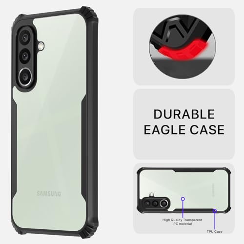 Image of Pikkme Back Cover for Samsung Galaxy M56 5G | Ultra Hyrbid | Full Camera Protection | Raised Edge | Crystal Clear Transparent Bumper Case (Black)