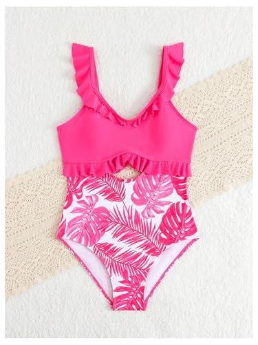 Floerns Girl's One Piece Swimsuit Tropical Frill Trim Cut Out Monokini Bathing Suit3