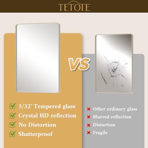 Image of TETOTE Brushed Nickel Mirror 28 x 36 Brushed Nickel Metal Framed Bathroom Mirror, Tempered Glass, Modern Farmhouse Wall Mounted Mirror for Decorative(Horizontal /Vertical)