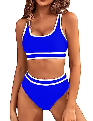 Image of BMJL Women's High Waisted Bikini Sets Sporty Two Piece Swimsuits Color Block Tummy Control Modest Bathing Suit