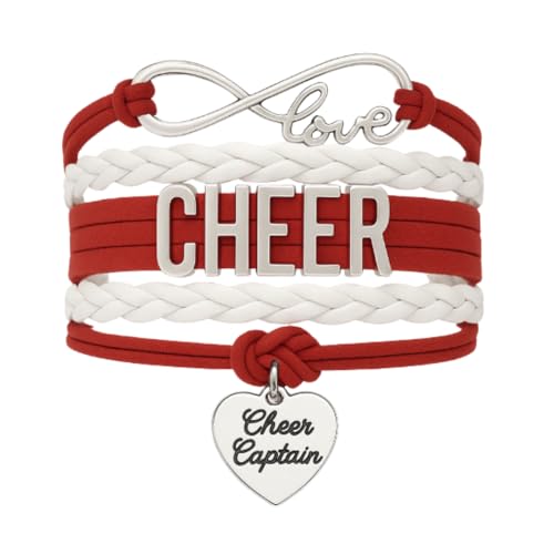 Sportybella Cheer Captain Charm Bracelet- Captain Cheerleading Bracelet- Cheer Jewelry - Gift For Cheerleader (Red/White)