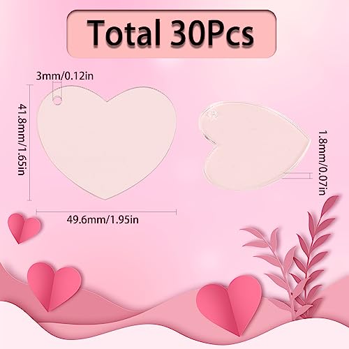 SUNNYCLUE 1 Box 30Pcs Acrylic Ornament Blanks 2 inch Heart Discs Keychain Charms Transparent Big Acrylic Blanks Clear Large Key Chain Charm Bulk for jewellery Making Charms Vinyl Projects DIY Craft - Image 2
