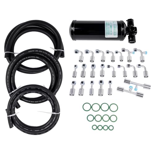 26PCS Air Conditioning Hose and Fitting Kit Includes 6.5ft #6#8#10 AC Hoses Universal AC Receiver Drier Weonefit