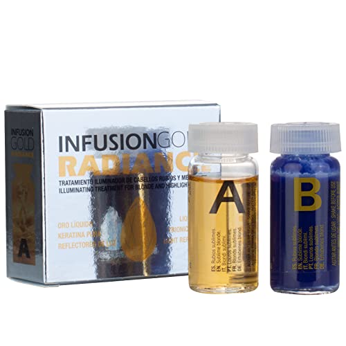 Tahe Infusion Gold Radiance Tratamiento Iluminador de Cabellos Rubios y Mechados con Oro Líquido y Queratina Pura, 2 x 10 ml