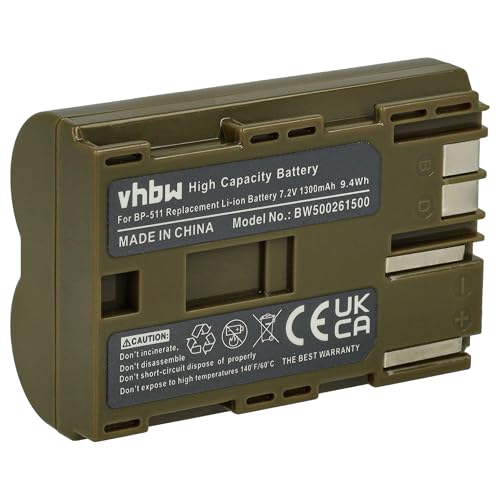 vhbw 1x Akku Ersatz für Canon BP-508, BP-535, BP-511A, BP-511, BP-522, BP-512, BP-514 für Kamera (1300 mAh, 7,2 V, Li-Ion) vhbw 1x Akku Ersatz für Canon BP-508, BP-535, BP-511A, BP-511, BP-522, BP-512, BP-514 für Kamera (1300 mAh, 7,2 V, Li-Ion)
