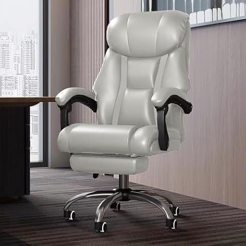 HDHNBA Comfortable Office Chair with Foot Rest High Back Computer Gaming Chairs for Adult Ergonomic Lumbar Support Desk Chairs Big and Tall Executive Work Chair with Rolling Wheels, White Cover