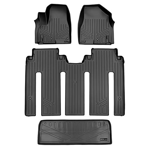 SMARTLINER Custom Floor Mats 2 Rows and Cargo Liner Behind 3rd Row Set Black for 2015-2021 Kia Sedona 7 Passenger Model Only