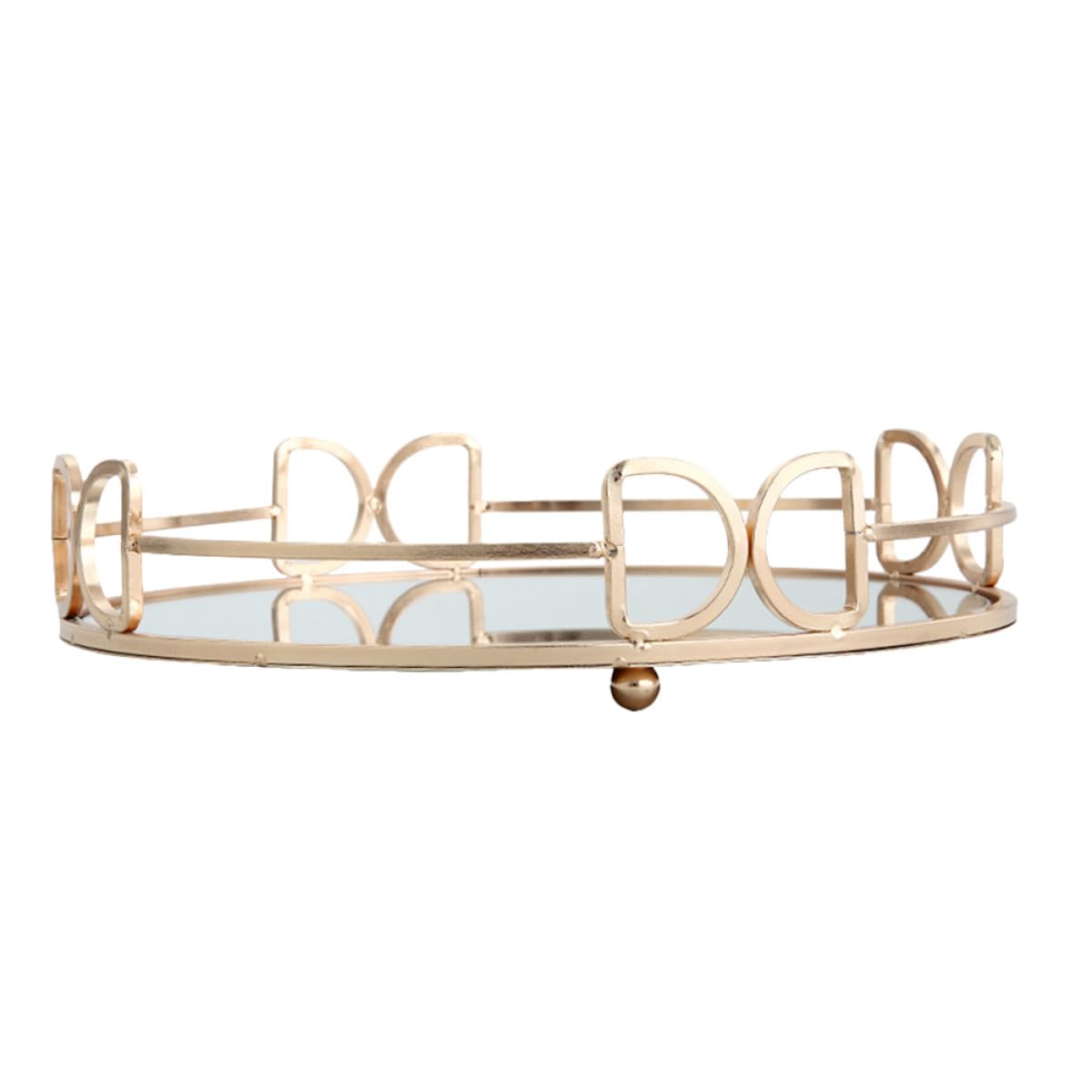 Bandeja Decorativa Dorada Espejo para Guardar Cosméticos y Joyas, Metal Resistente, Diseño Moderno para Uso en Baño y Hogar