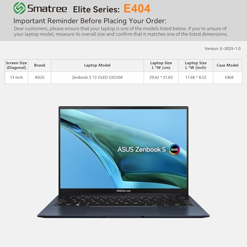 Image of Smatree Laptop Sleeve for 13 inch ASUS Zenbook S 13 OLED UX5304 | Case with Pocket,Patented Shockproof Design(E404)