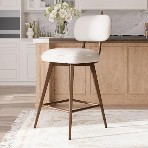 Image of MALOL 26 inch PU Leather Swivel Bar Stools Set of 4, Mid Century Counter Height Bar Chairs with Low Back and Metal Legs, Modern Bar Stool Chair for Kitchen Island, Beige