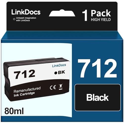LinkDocs 712 Black 80-ml Remanufactured Ink Cartridge Replacement for HP 712 (3ED71A) for use in DesignJet T650, T630, T230, T210 & Studio Plotter Printers