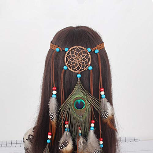 Feather Headband Hippie Indian Boho Hair Band Tassel Bohemian Halloween Hair Hoop Women Girl Crown Hairband Party Decoration Headdress Cosplay Costume Headwear Headpiece Hair Accessories Dreamcatcher - Thumbnail 2
