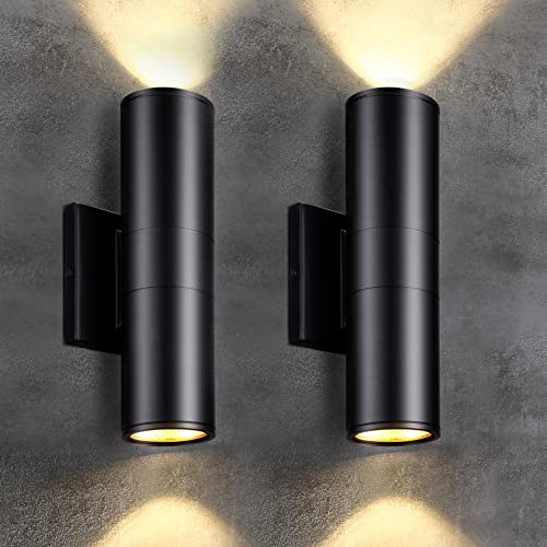 LEONLITE Integrated LED Cylinder Up Down Wall Light, 20W 1400lm, 100-277V Modern Outdoor Porch Light, Wet Location Wall Sconce, 3000K Warm White, Door Way, Corridor, Pack of 2