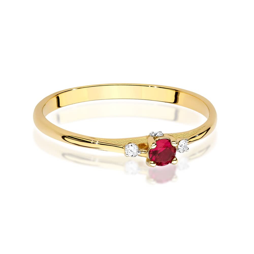 MARKO Damen Goldring mit Rubin 0.15Ct und Diamanten, 14 Karat Gold (585) | Goldring inklusive Box | Goldring für Frauen