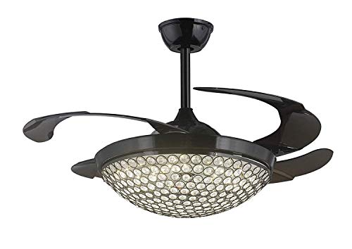 42 Crystal Round Crystal Bowl Ceiling Fans 4 Acrylic Invisible Retractable Blades With 32w Led Light Kits 3000k 4000k And Remote Control Matte Black Finished Buy Online In Saint Vincent And The Grenadines