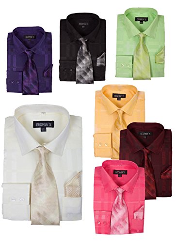George'S Geometric Pattern Fashion Dress Shirt With Woven Tie Set Ah623 Burgundy-17-17 1/2-36-37 thumb #2