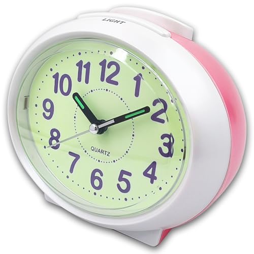 Analog Alarm Clock, Silent Non Ticking Small Clock, Travel Alarm Clock with Snooze & Light,Battery Operated Loud Alarm Clock for Heavy Sleepers Kids Travel Bedroom - Perfect for The Blind
