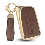 QBUC for Lexus Key Fob Cover with Keychain,Upper Leather + Soft TPU Car Key Case Shell for Lexus 2015-2021 ES IS GS NX LS RX RC GX LX 570 200 250 350 460 300 F 450h 600h,4 Buttons(Brown)