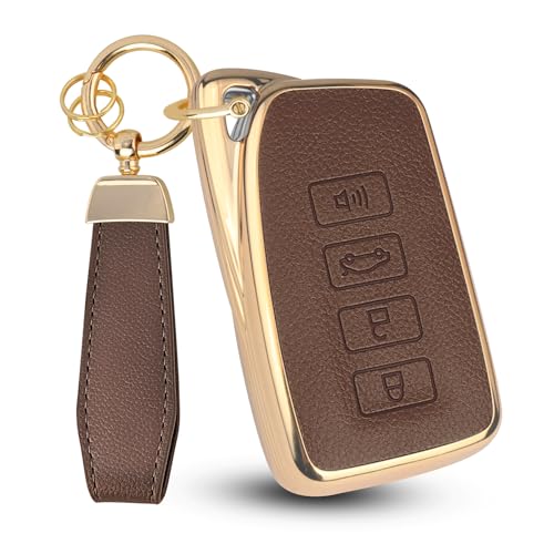 QBUC for Lexus Key Fob Cover with Keychain Upper Leather + Soft TPU Car Key Case Shell for Lexus 2015-2021 ES IS GS NX LS RX RC GX LX 570 200 250 350 460 300 F 450h 600h 4 Buttons(Brown)