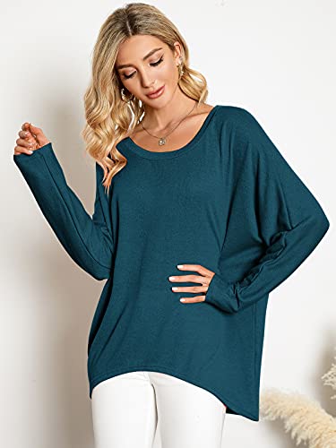 Image of ZANZEA Women's Off The Shoulder Batwing Tops Casual Loose Oversized Tshirts Long Sleeve Fall Pullover Sweater Tops