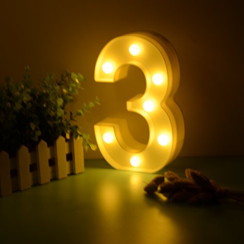 Image of Balloonistics LED Marquee Number 3 Light - 9-Inch Cordless Battery-Operated Warm White Light Up Number Sign for 3rd Birthday, Anniversary, Wedding, Party Decoration, Photo Booth Backdrop
