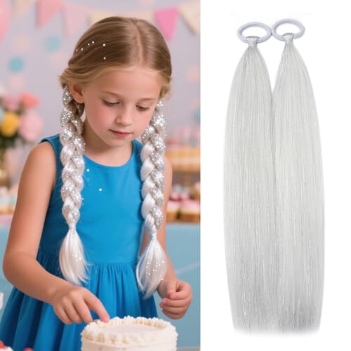 White Hair Extensions for Kids Ponytail Extension...