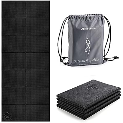 Avoalre Large Travel Yoga Mat Non Slip 183CM x 80CM x 6MM Foldable Yoga Mat Portable Gym Mat Fitness Training Pilates Exercise Mat Workout for Women Men - Black Cover