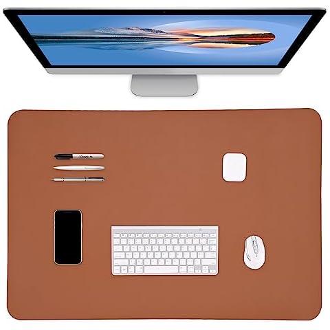 Leather Desk Pad, Non-Slip Waterproof Dual-Side Use Desk Mat Protector,PU Leather, Computer Mouse Pad, Writing Mat for Office and Home, for Men Women Kids,【80 * 40 CM/Red-Brown+Grey】 Cover
