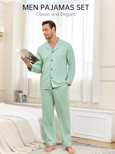 EA'S SECRET Men's 100% Cotton Pajamas Sets Long Sleeve Top and Pants Button Down Sleepwear Loungewear with Pockets S-XL2