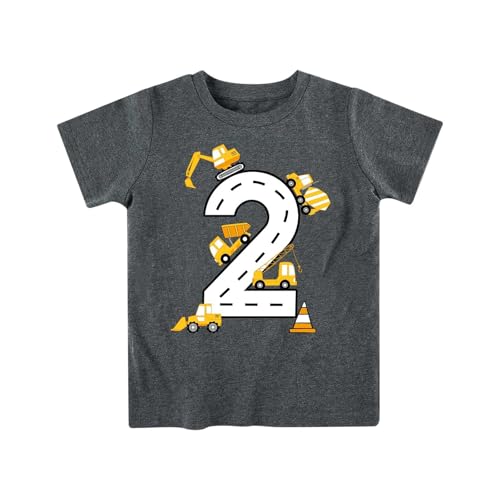 Lovekider 2nd Birthday Shirt Boy Toddler T-Shirt 2T Construction Truck Party Tee Shirts Funny Short Sleeve Top Dark Grey Size 2