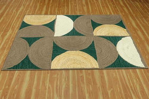 Tapis de couloir tressé à la main en jute multicolore vert unique - 6