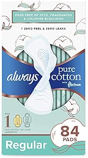 Always Pure Cotton with Flexfoam Pads, Size 1, 84 Count, Regular Absorbency
