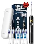 SAKYPRORAL Electric Toothbrush with AI Smart Screen for Adults Kids Teens | 6 Brush Heads | 150-Day Battery, Real-Time Brushing Map | 5 Whitening Modes, Travel Case | Sonic Toothbrush (Black)