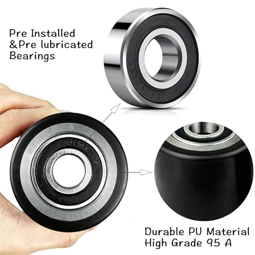 Image of Pair of Pallet Jack Load Wheels Replacement Kit with PU Tread Wheel 3 x 3.75 inch,Pre-Installed Bearings ID 20mm,Axles(Length 4.8 inch) and Pins,also for Manual Hand Lift Truck Rear (1, Black)