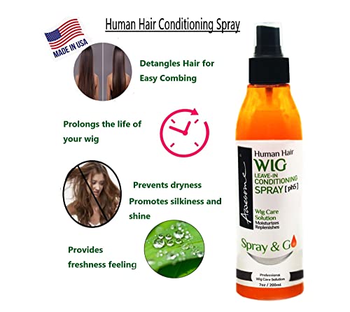 Image of Awesome Human Hair Wig Leave in Conditioner Spray, pH5, Detangler & Easy Combing, Promoting Silkiness, Shine & Freshness, preventing Dryness (7 fl oz) | Wig milk moisturizer spray with camellia oil; hydrates human hair wigs, restores shine, easy combing